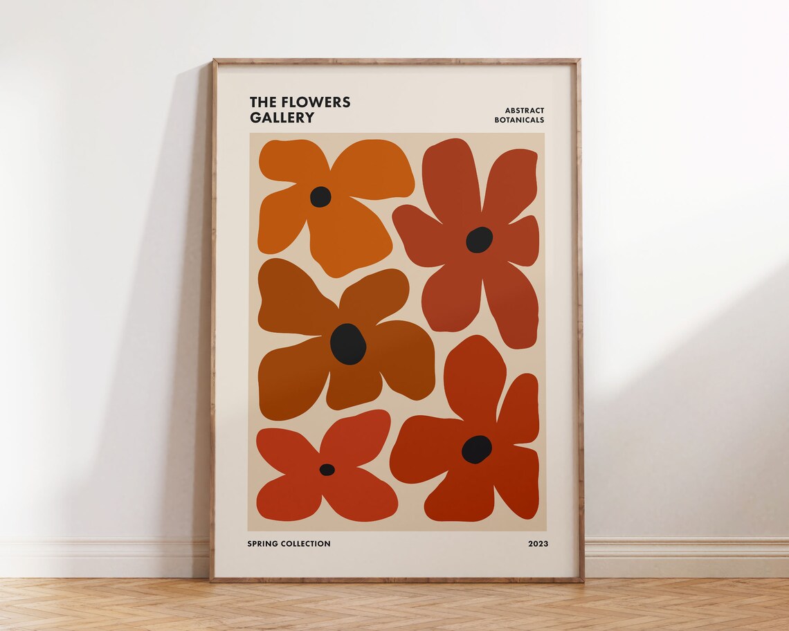 Abstract Retro Floral Print, 60s-70s Botanical Poster