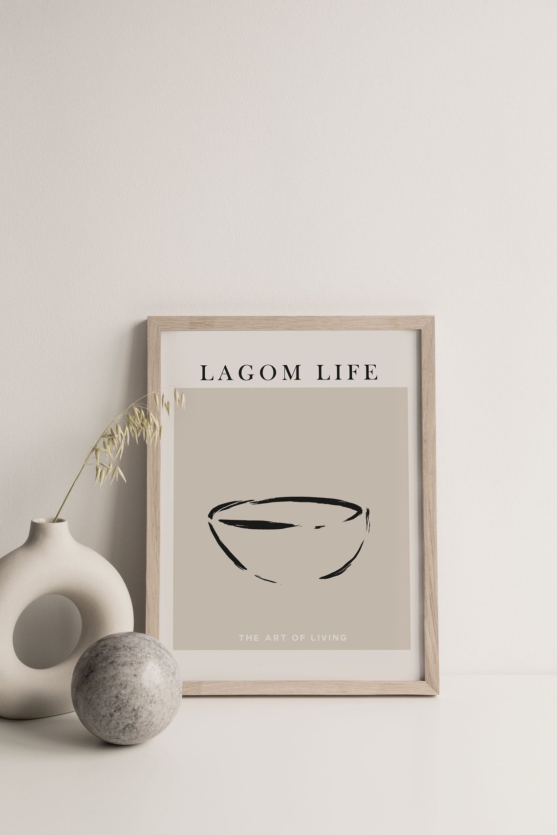 Lagom Life Minimalist Ink Bowl Line Art Beige Scandinavian Wall Print - Image 3