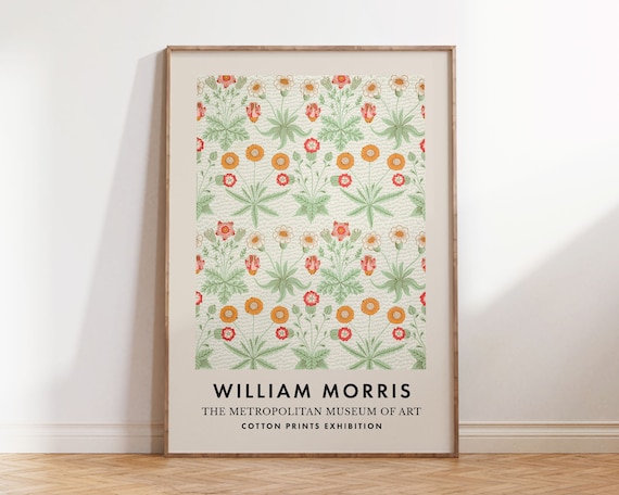 William Morris Daisy Floral Red Orange Vintage Botanical Exhibition Poster