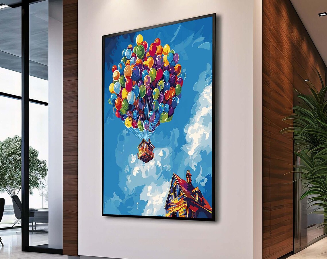 Up Inspired Flying House Colorful Balloons Whimsical Wall Poster