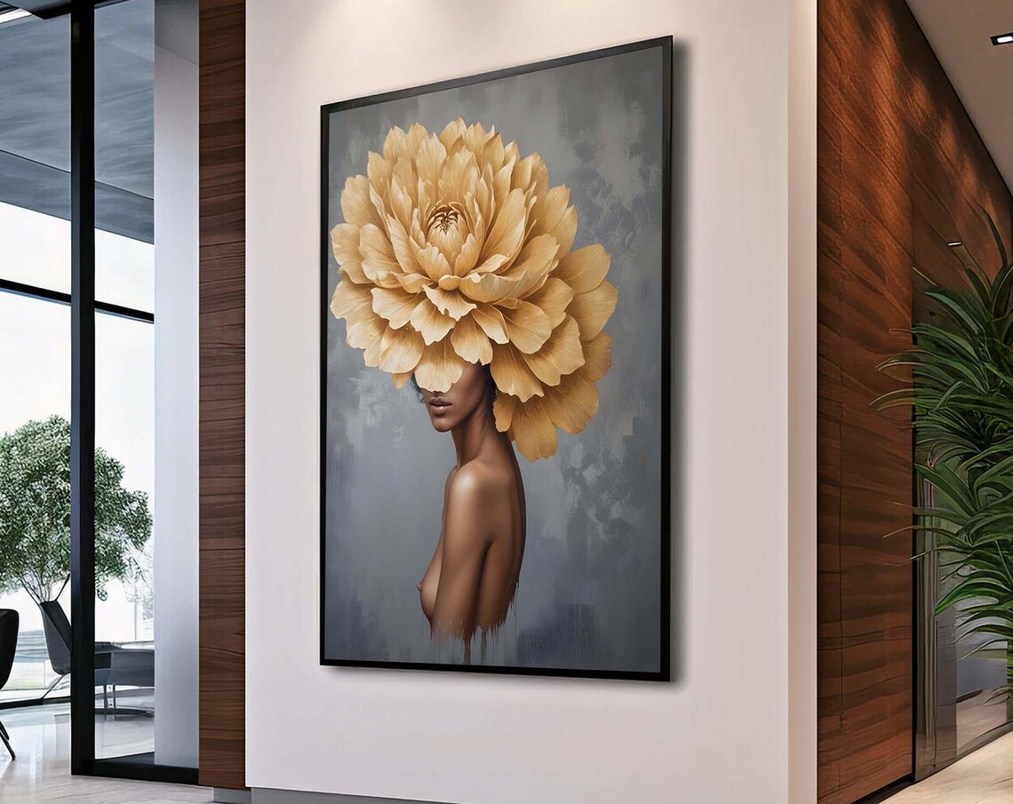 Nude Woman With Giant Cream Flower Surreal Portrait Art Poster