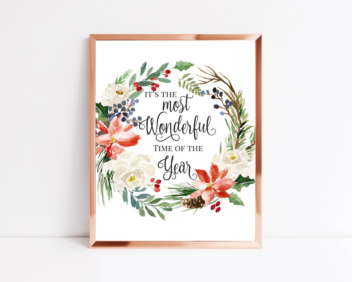 Its The Most Wonderful Time Of The Year Christmas Winter Home Decor 5x7 8x10 11x14 16x20 Holiday Woodland Wreath Diy Decor - Image 2
