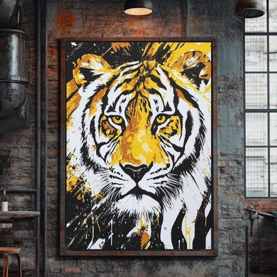Tiger Wall Art Jungle Animal Decor Bold Modern Painting Wildlife Luxury Print Masculine Poster