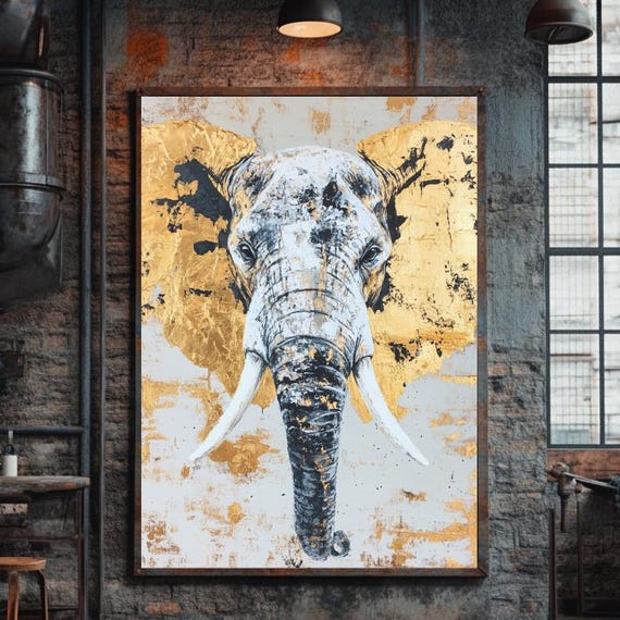 Luxury Gold Elephant Wall Art Modern Abstract Safari Animal Canvas Bold Regal Decor For Living Room African Wildlife Home