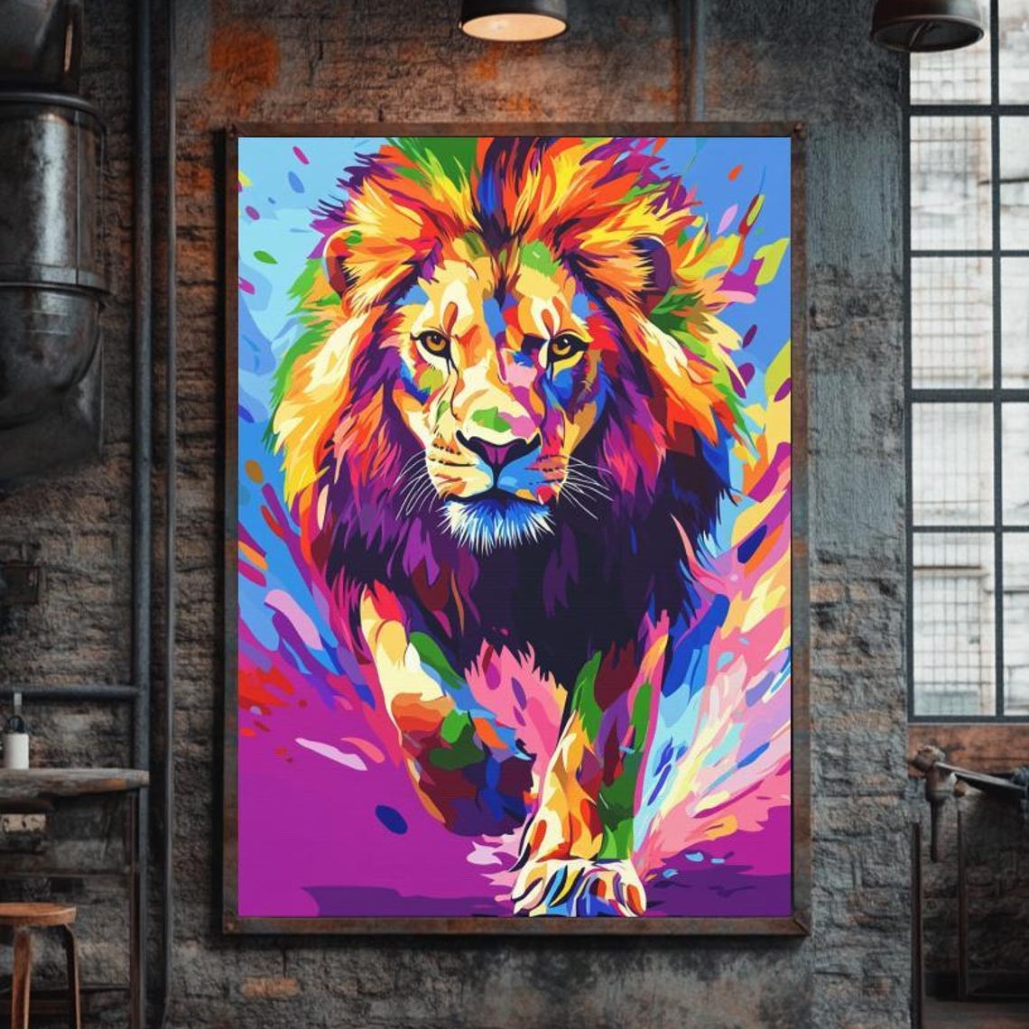 Colorful Lion Canvas Art Abstract Wildlife Decor