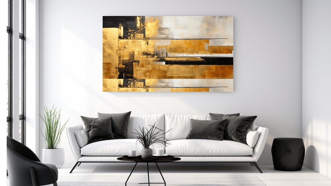 Gold Black Geometric Blocks Textured Abstract Luxury Canvas Poster