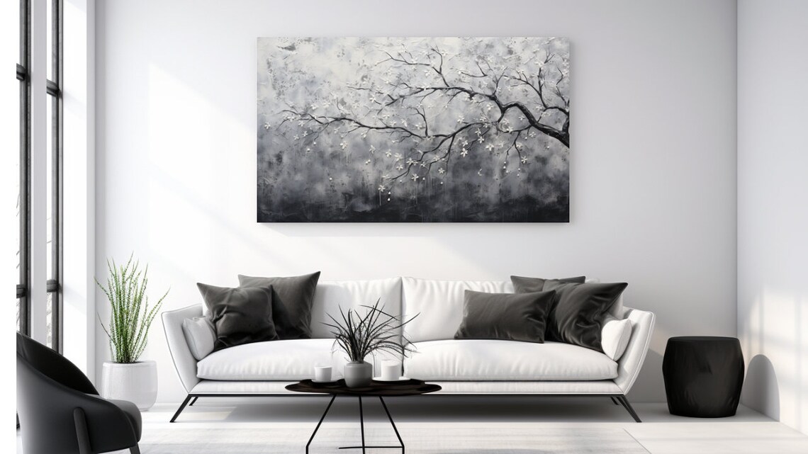 Silver Tree Painting Aesthetic Luxury Design Print Home Decor Wall Art Gift Room Decor Ready To Hang