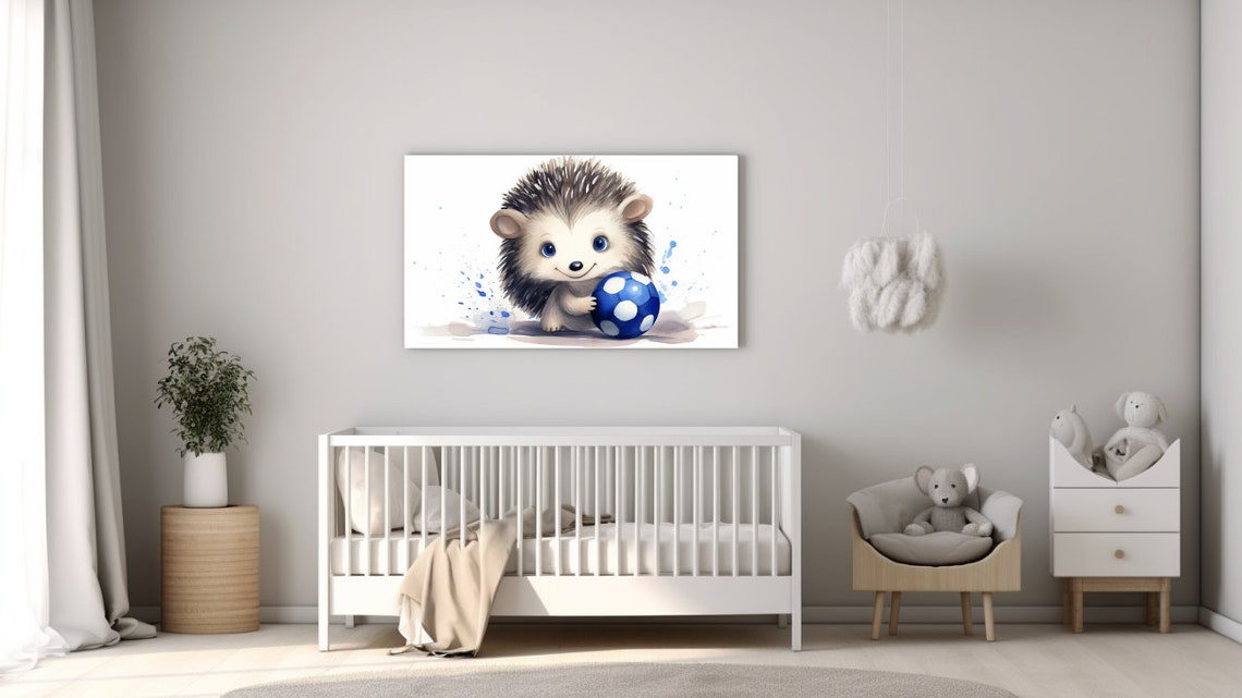 Baby Hedgehog Blue Eyes Holding Polka Dot Ball Nursery Poster