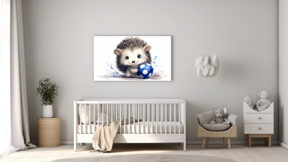 Baby Hedgehog Blue Eyes Holding Polka Dot Ball Nursery Poster