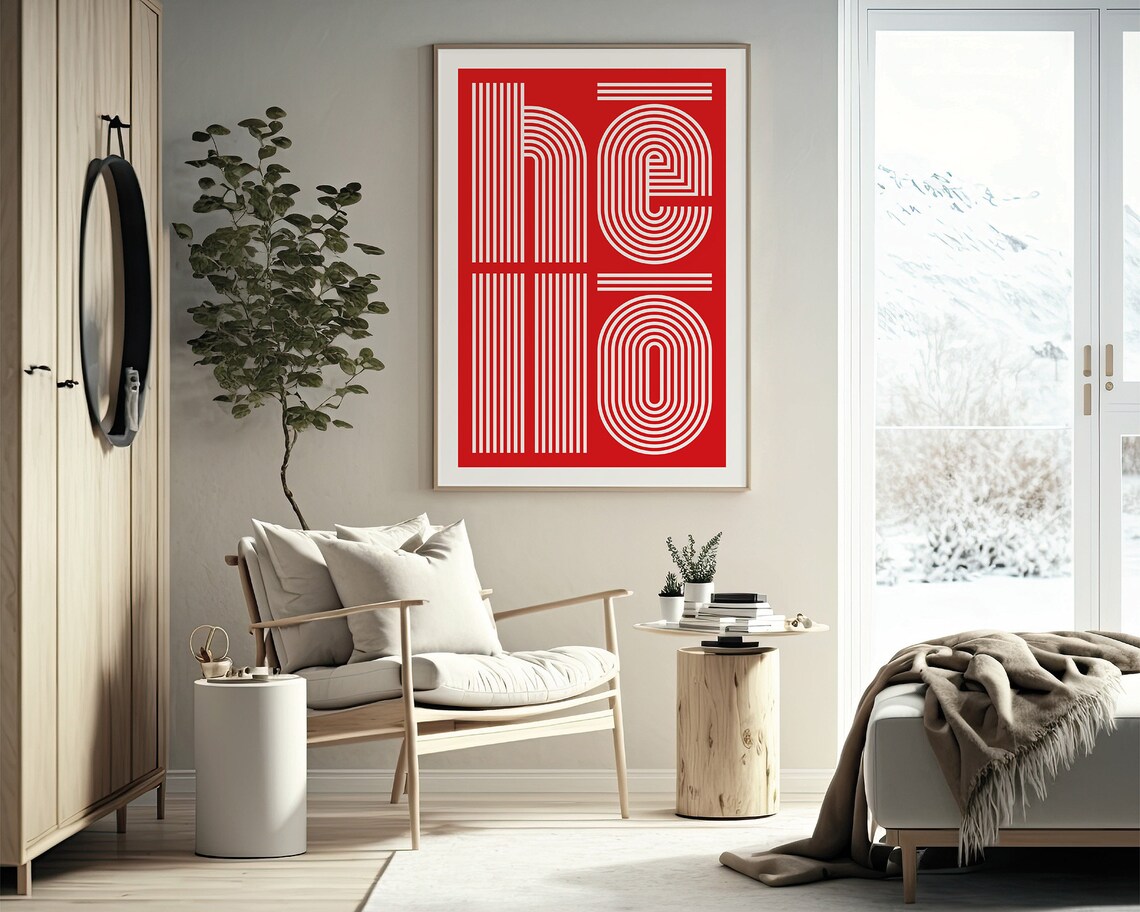 Hello Typography Art Print, Modern Entryway Sign - Image 2
