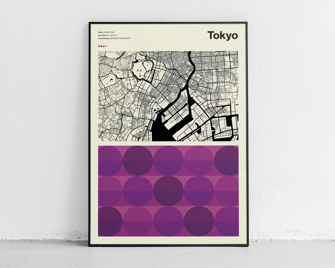 Tokyo City Street Map Modern Minimalist Japanese Capital Art Poster