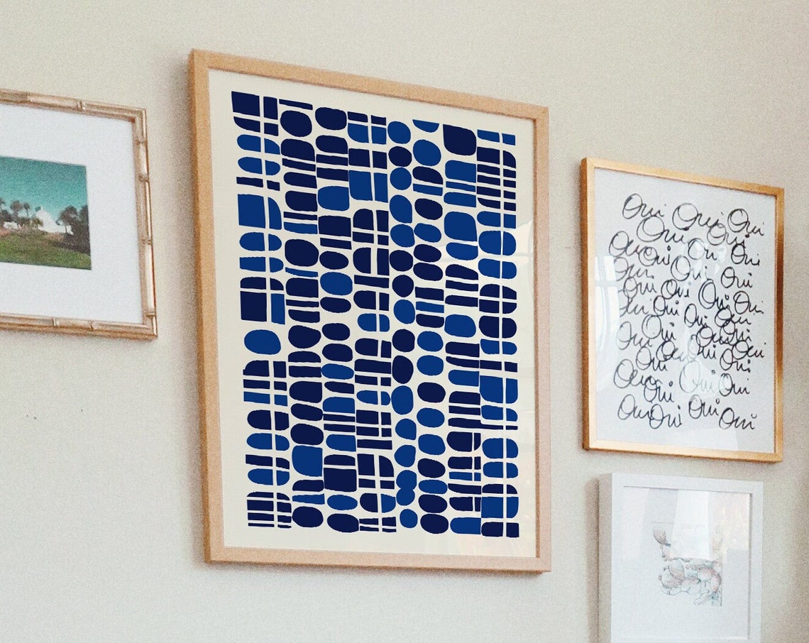 Mid Century Modern Blue Geometric Shapes Abstract Graphic Print - Image 5