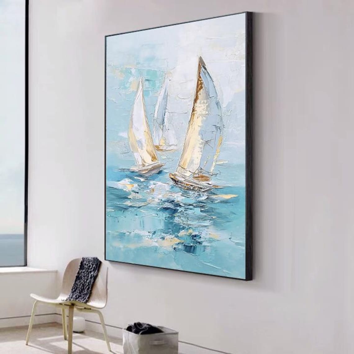Abstract Seascape Sailboats, Modern Minimalist Art Print - Image 5