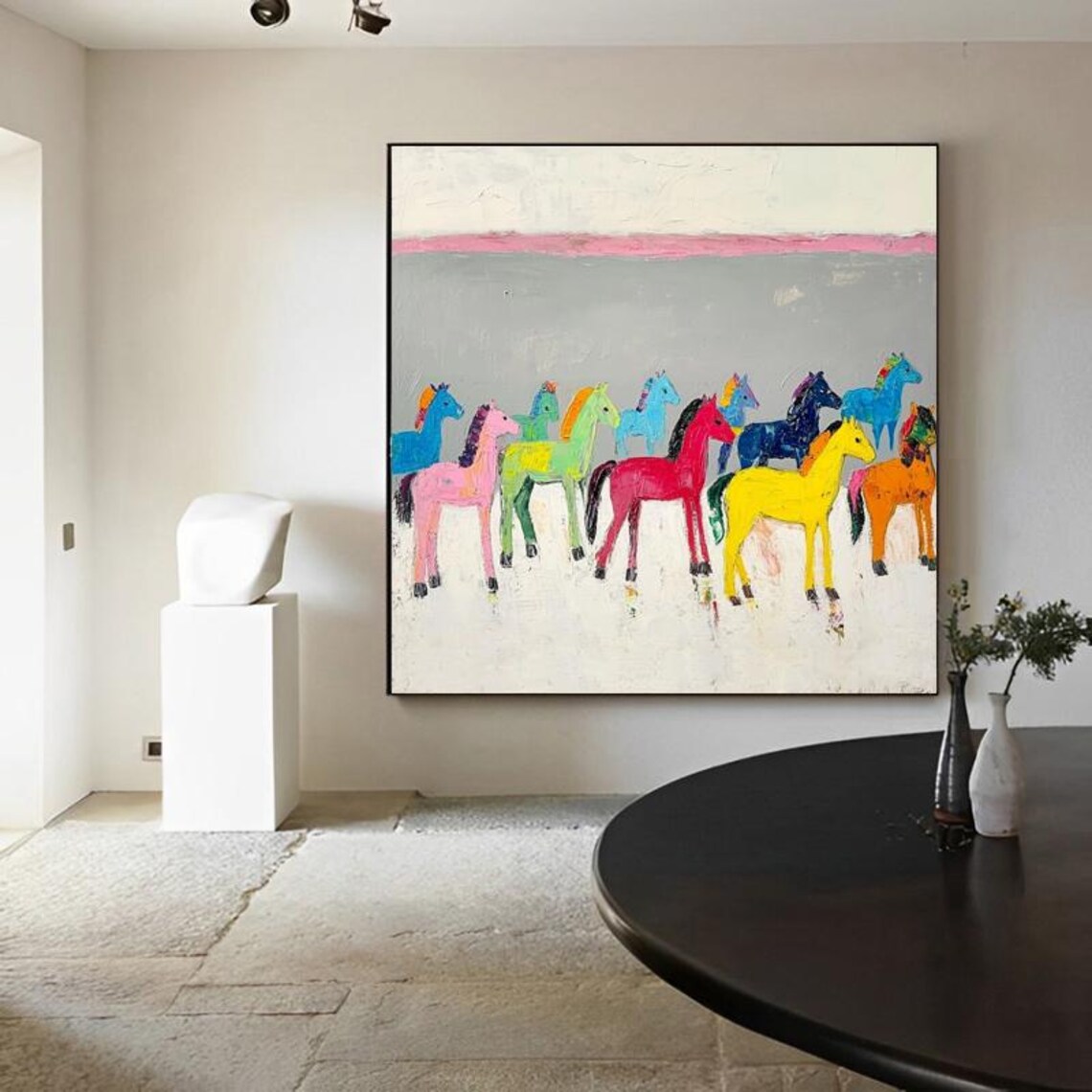 Colorful Horse Herd Rainbow Ponies Modern Animal Art Painting Poster - Image 6