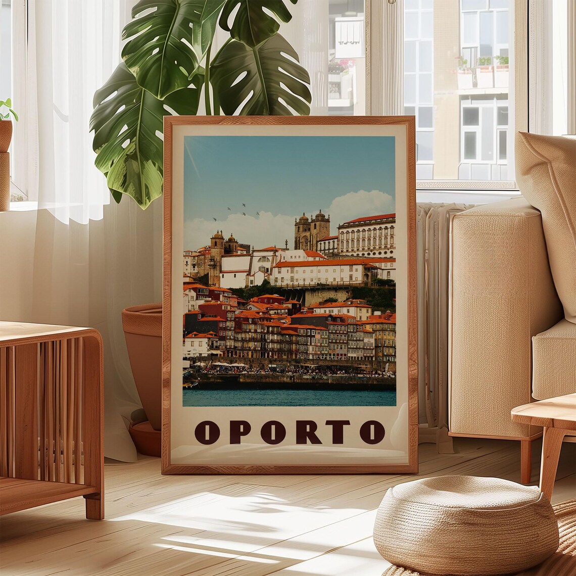 Oporto Portugal Riverside Vintage Travel Photography Style Poster