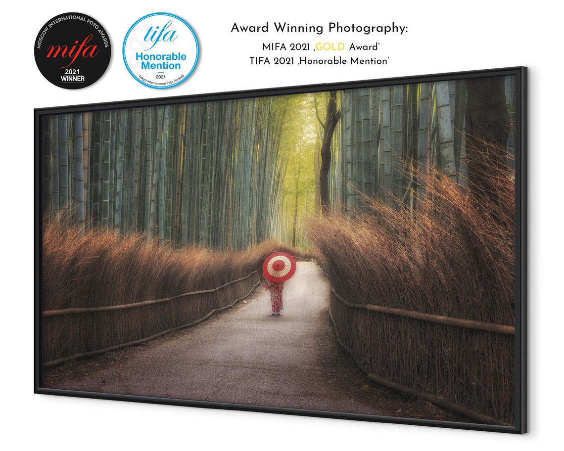 Kyoto Arashiyama Bamboo Forest Path Red Umbrella Japan Travel Poster - Image 4