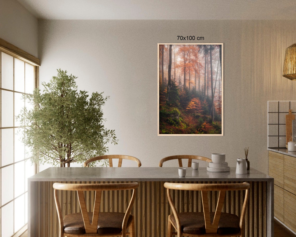 Misty Autumn Forest With Glowing Orange And Red Fall Foliage Poster - Image 3