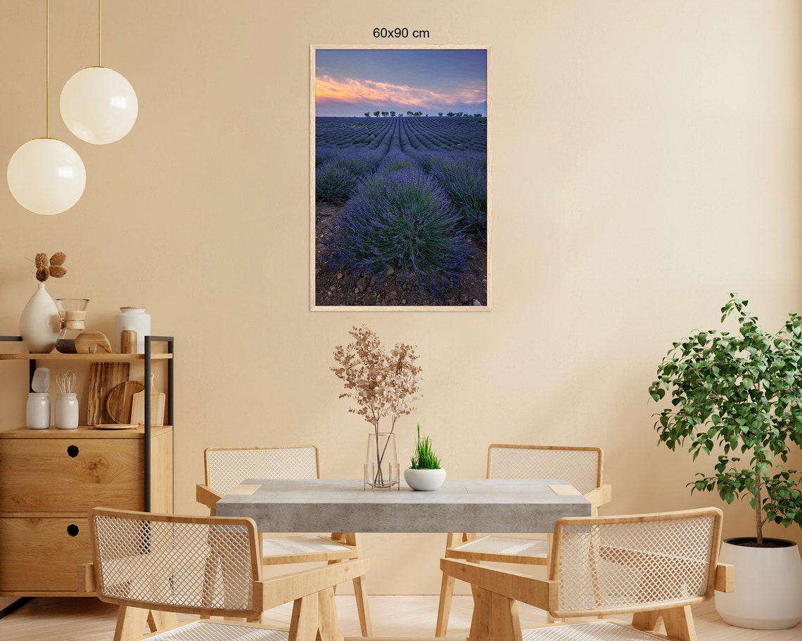 Lavender Field In The Evening Provence Premium Wall Picture With Wooden Frame France Art For Your Home Wall Decoration Living Room Bedroom - Image 2