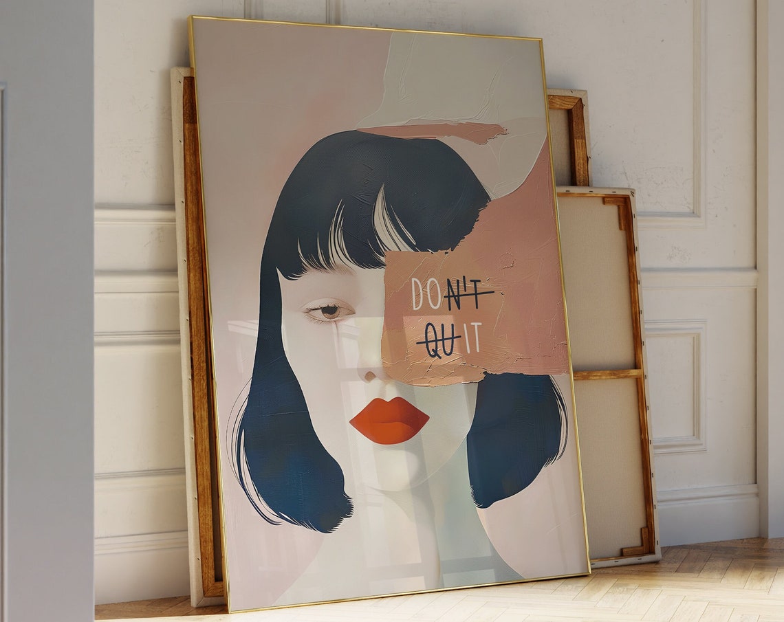Don't Quit Inspirational Torn Paper Woman Portrait Collage Art Poster - Image 3