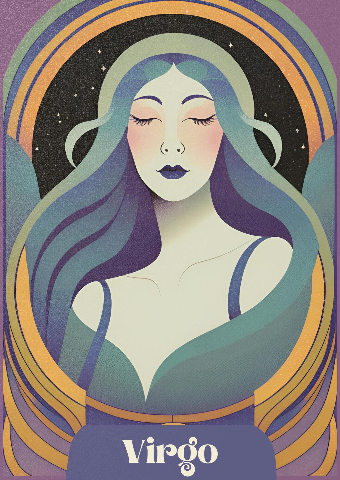 Virgo Zodiac Goddess Mystical Art Nouveau Celestial Astrology Wall Art - Image 3