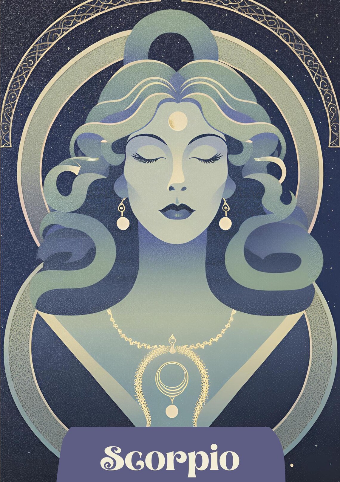 Scorpio Zodiac Woman Art Nouveau Mystical Moon Jewelry Wall Poster - Image 3