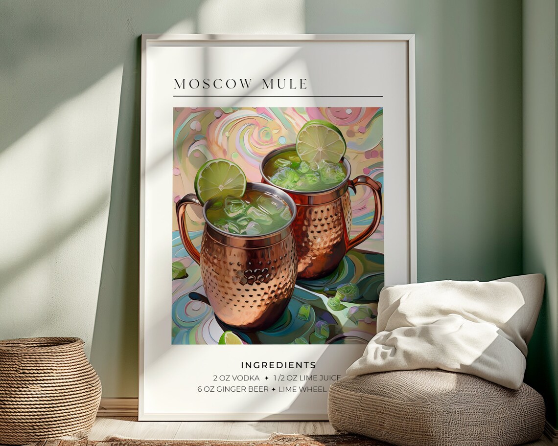 Moscow Mule Cocktail, Trendy Bar Cart Decor Poster - Image 5