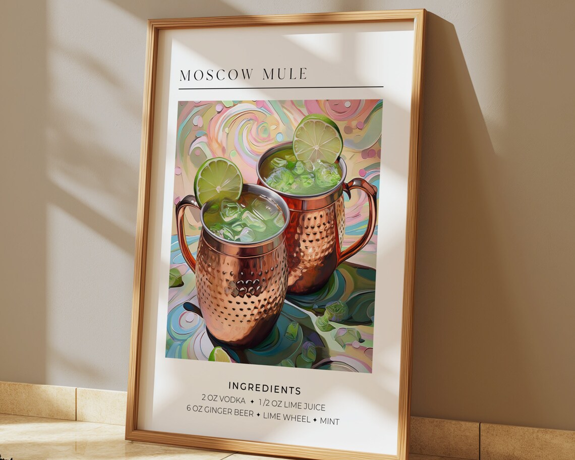 Moscow Mule Cocktail, Trendy Bar Cart Decor Poster - Image 4