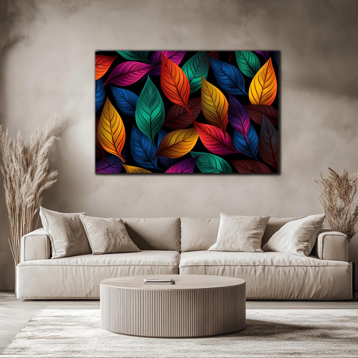 Colorful Rainbow Leaves on Black Tropical Botanical Glass Wall Art - Image 3