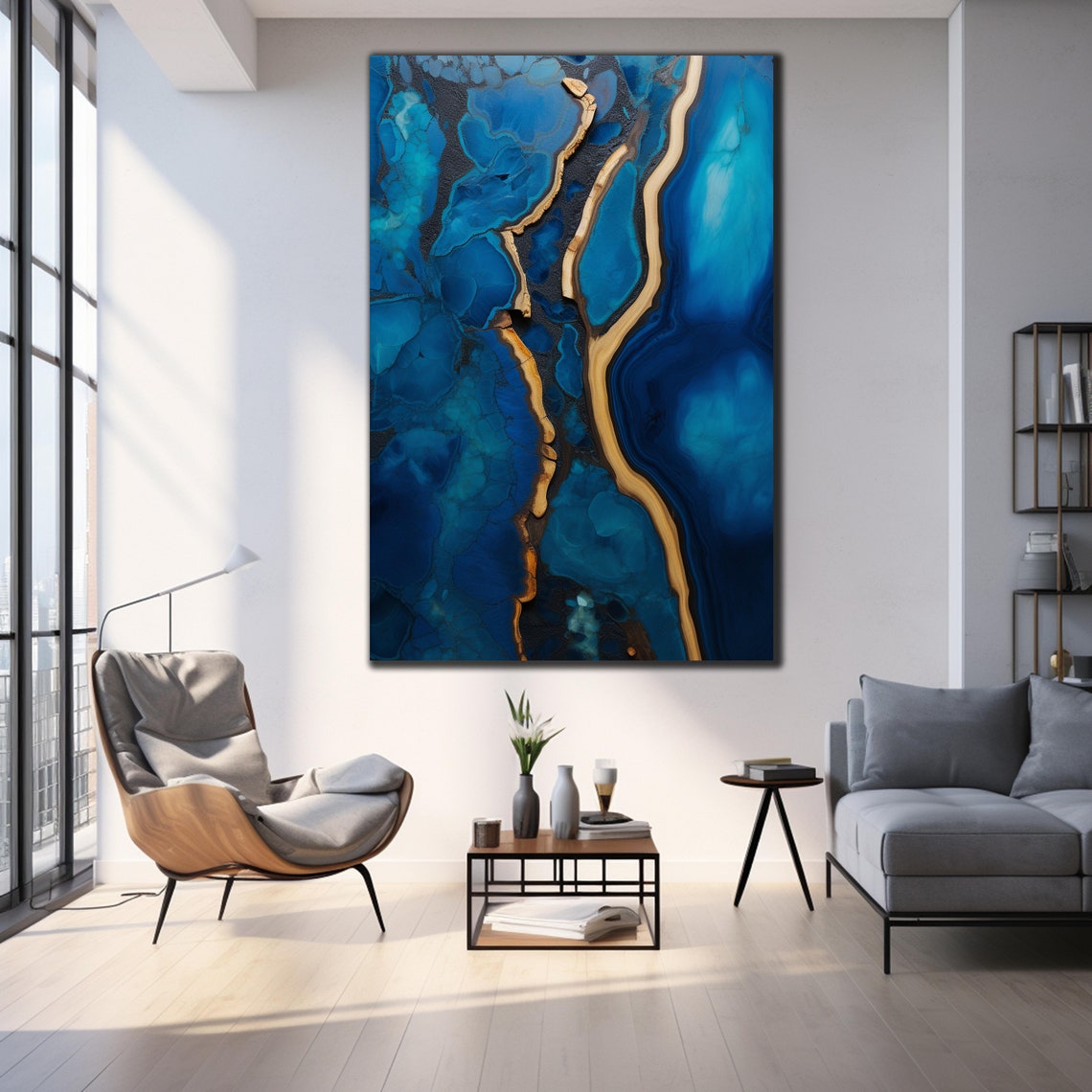 Blue and Gold Epoxy Resin River Art Luxury Abstract Wall Decor Poster - Image 3