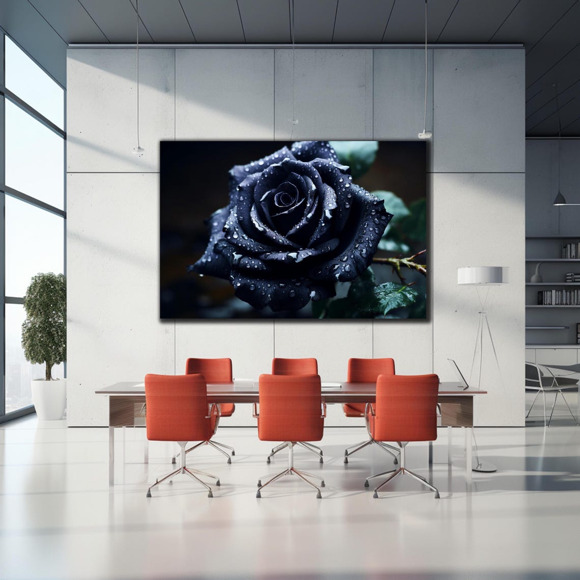 Black Rose Dew Drops Dark Romantic Gothic Flower Photography Poster - Image 2