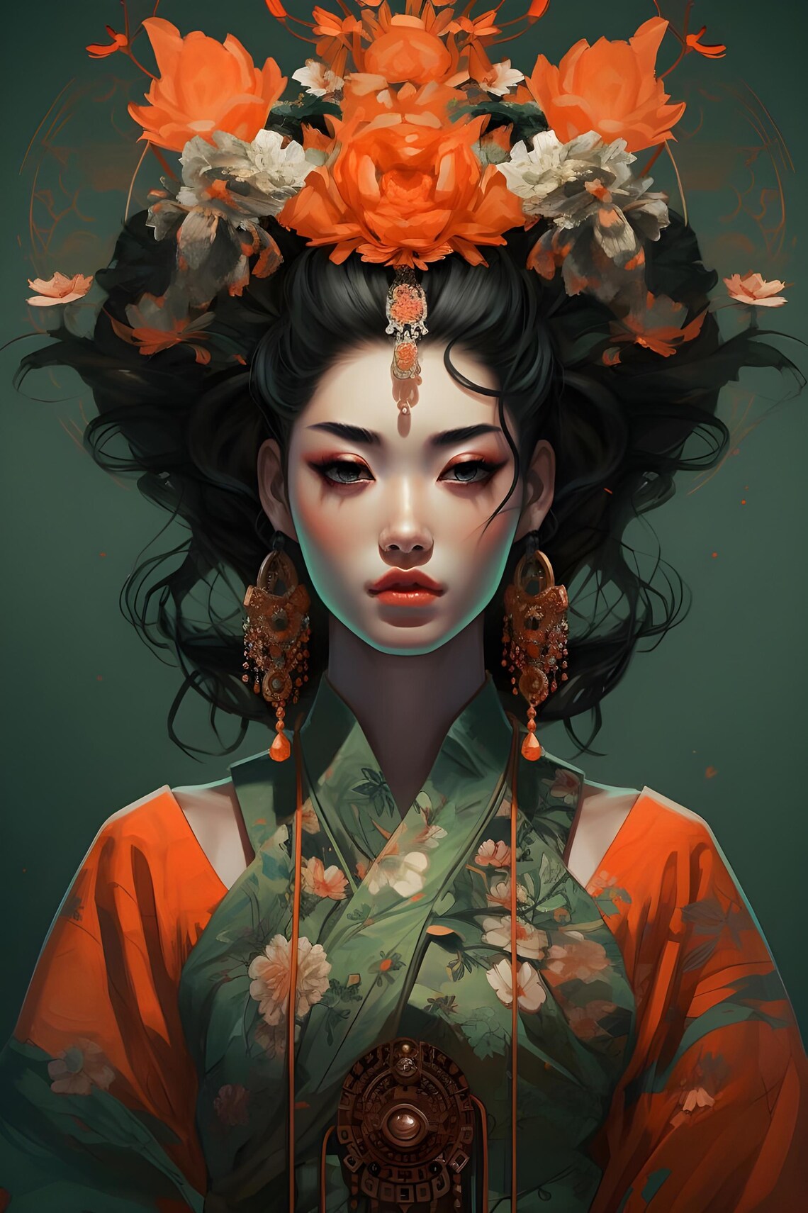 Japanese Geisha Beauty Floral Headdress Portrait Kimono Art Poster - Image 4