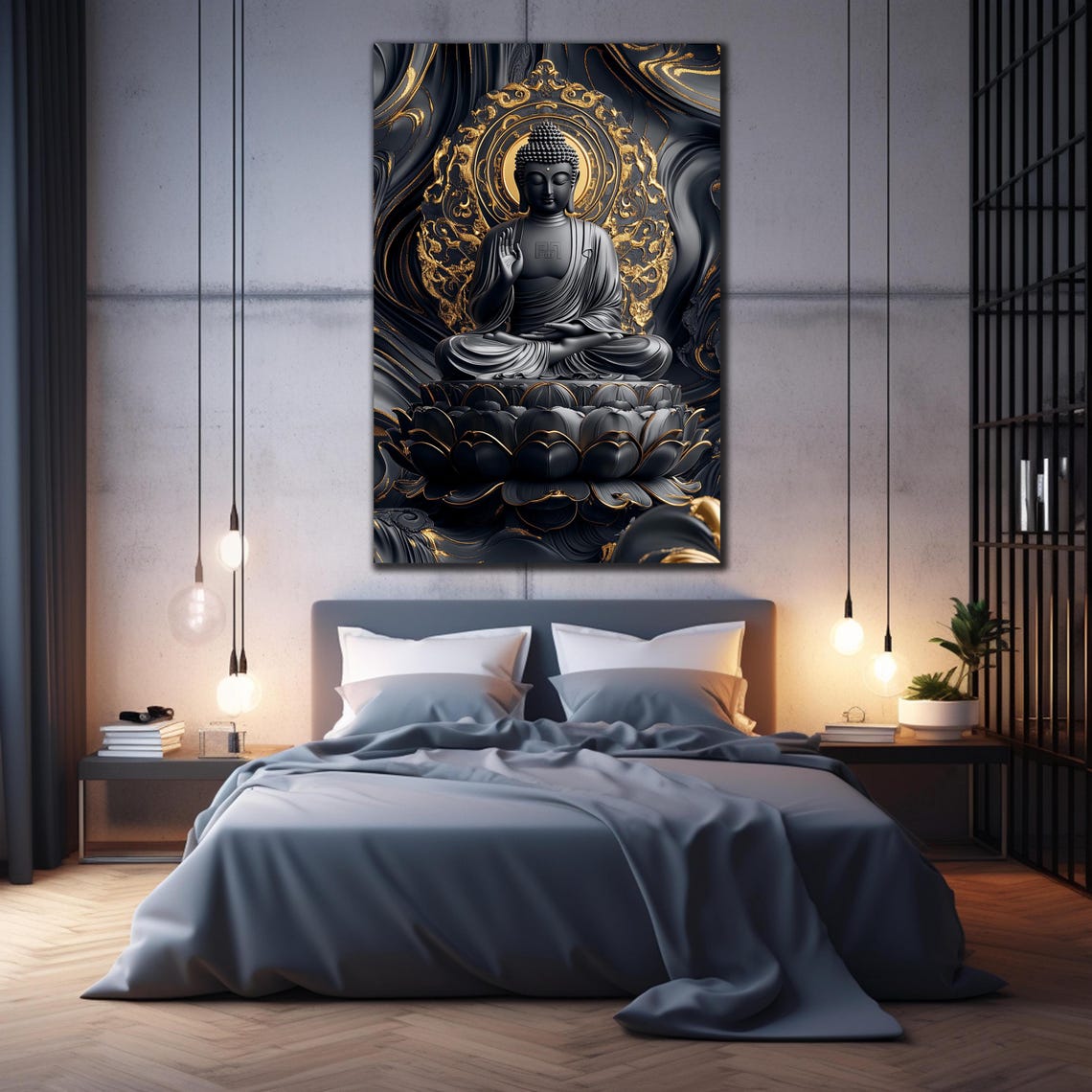 Black and Gold Buddha Meditation Lotus Zen Luxury Wall Art Poster - Image 2