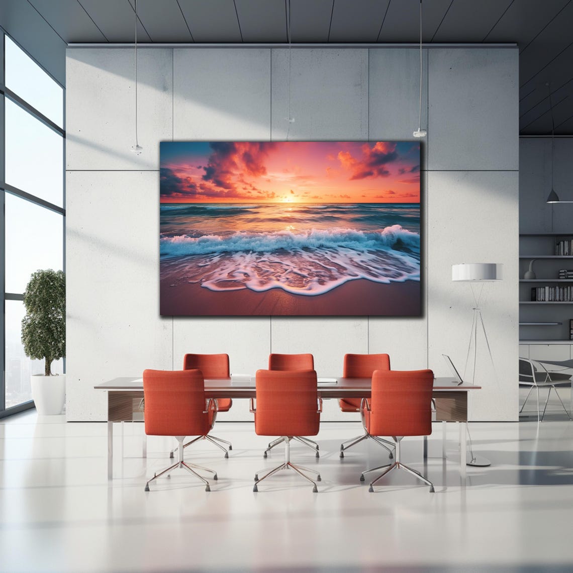 Pink Sunset Beach Waves Washing Sand Tropical Ocean View Poster - Image 2