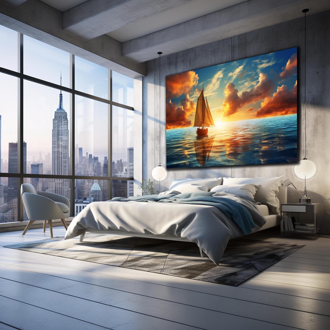 Vibrant Sailing Ship Sunset Ocean Golden Sky Seascape Travel Poster - Image 3