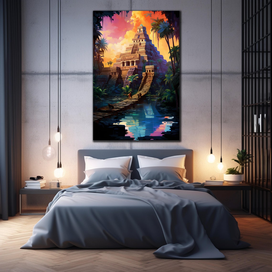 Mayan Pyramid Jungle Lagoon Sunset Ancient Temple Travel Poster - Image 2