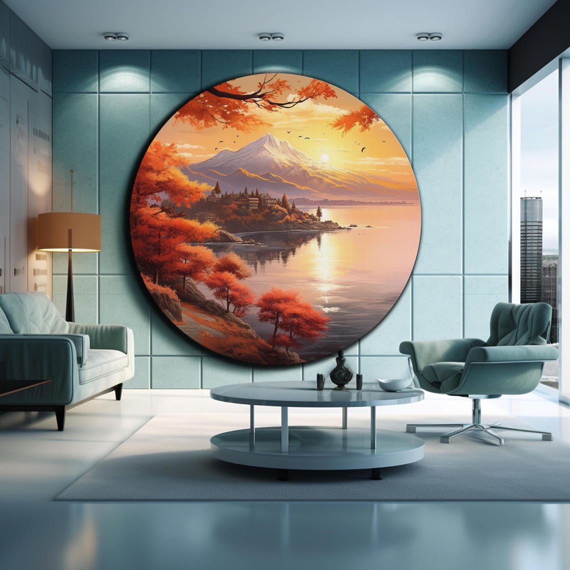 Mount Fuji Autumn Sunrise Lake Reflection Red Maple Trees Wall Art - Image 2
