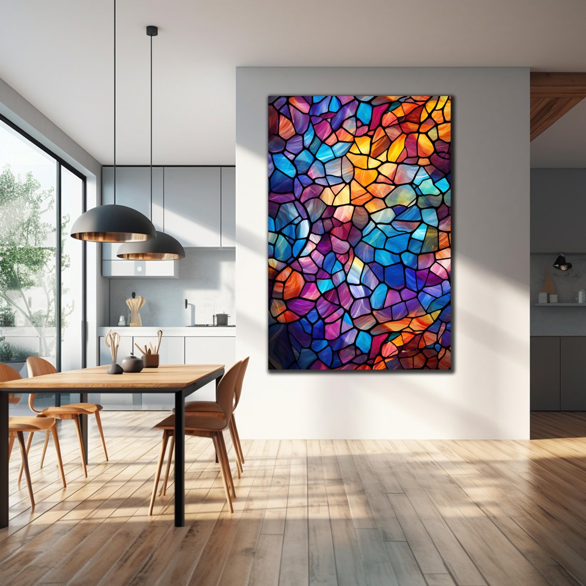 Colorful Stained Glass Mosaic Abstract Blue Orange Art Wall Poster - Image 2