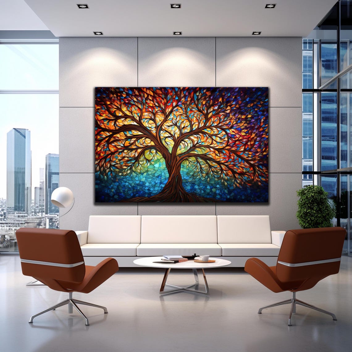 Rainbow Tree of Life Stained Glass Mosaic Colorful Canopy Wall Art - Image 3