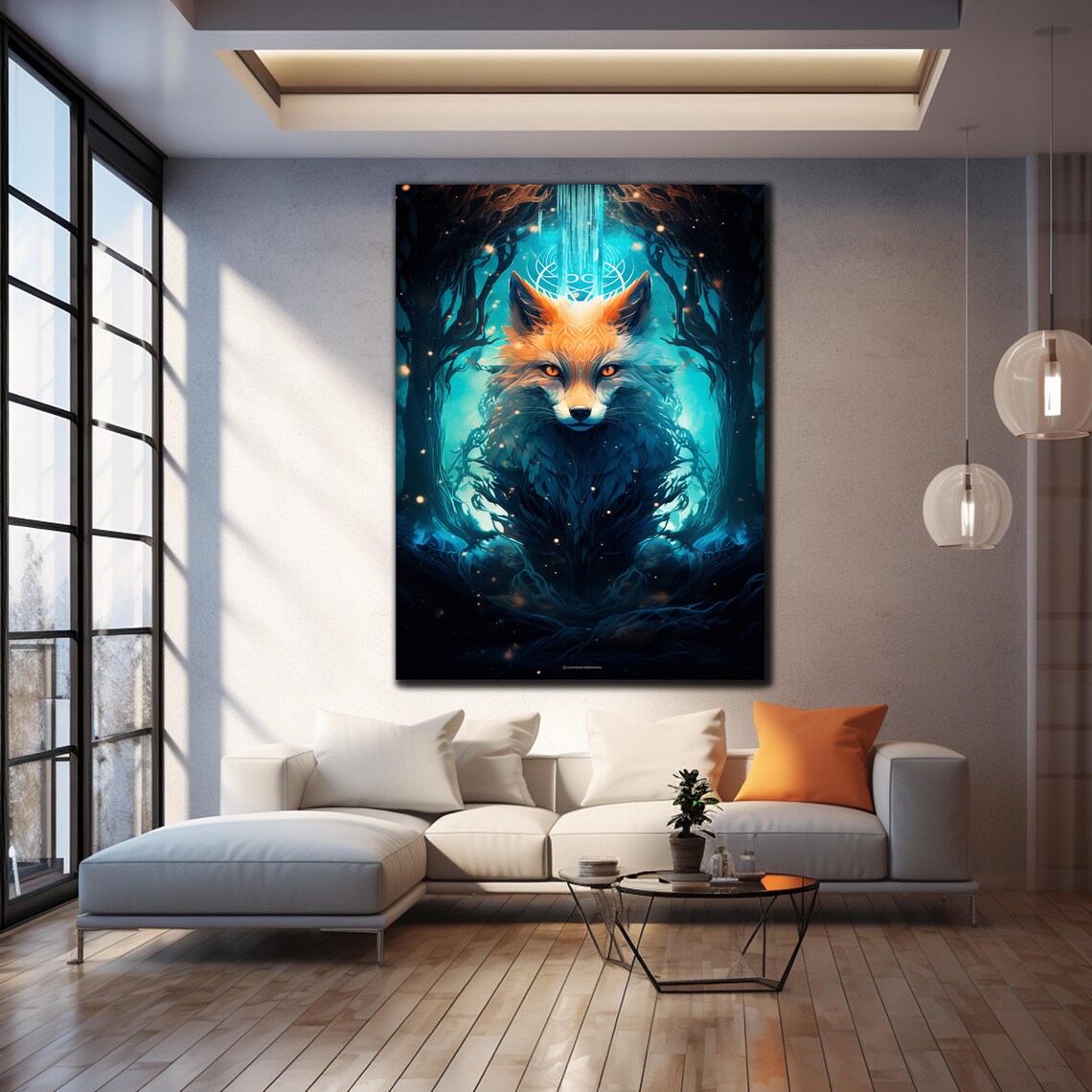 Enchanted Fox Portrait Teal Forest Fantasy Spirit Animal Wall Poster - Image 4