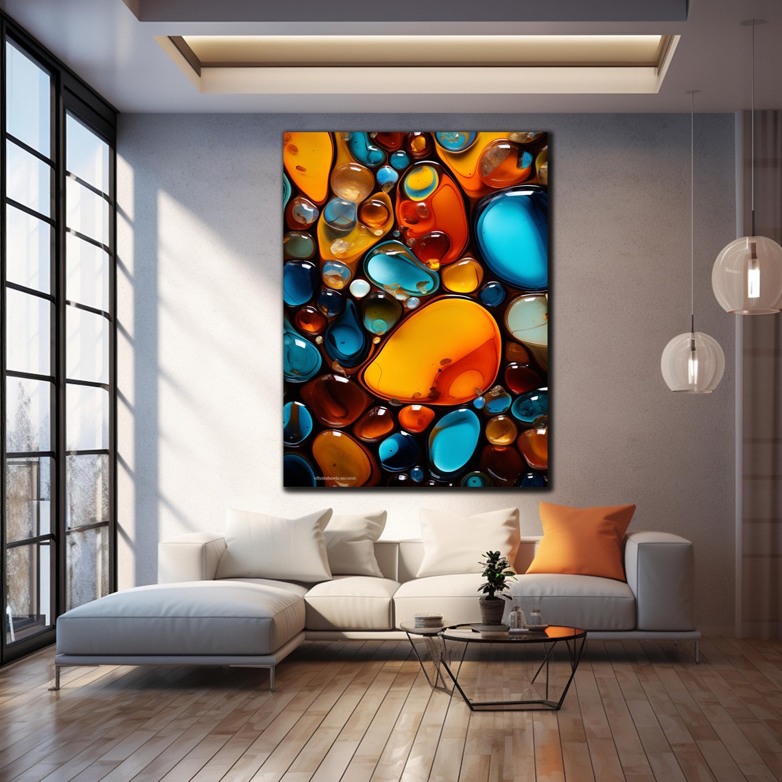 Amber Teal Liquid Droplet Abstract Dark Modern Art Wall Poster - Image 4