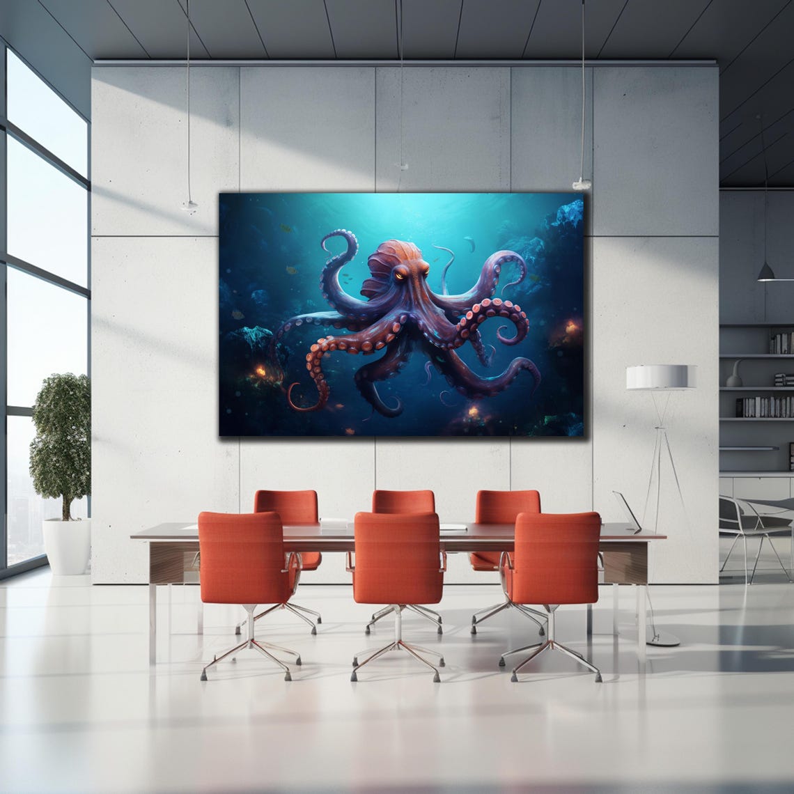 Magical Octopus Deep Ocean Turquoise Light Rays Sea Creature Poster - Image 2