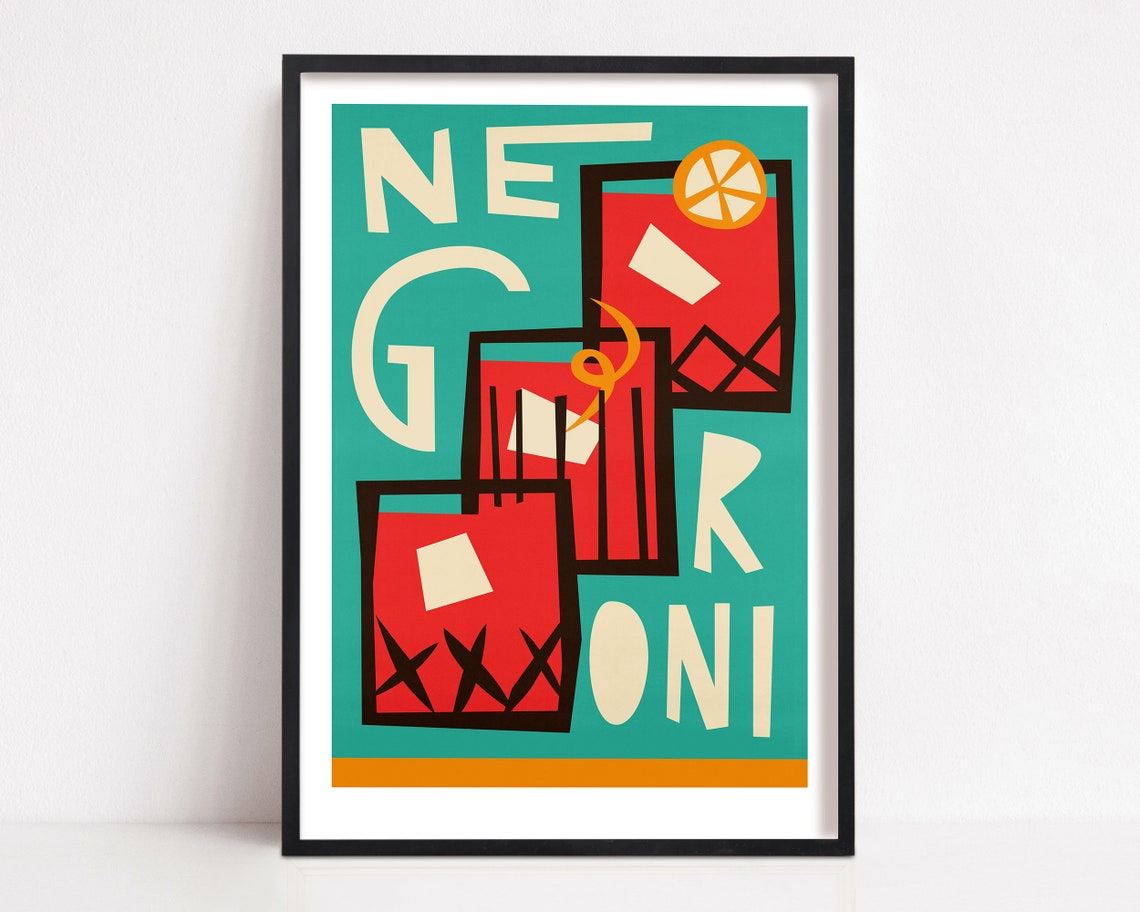 Negroni Mid-Century Modern Cocktail Art Print for Kitchen