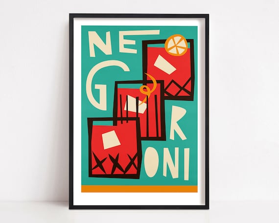 Negroni Mid-Century Modern Cocktail Art Print for Kitchen