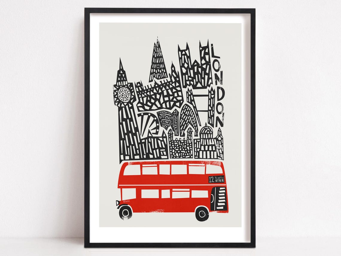 London Travel Poster, Mid-Century Modern Skyline
