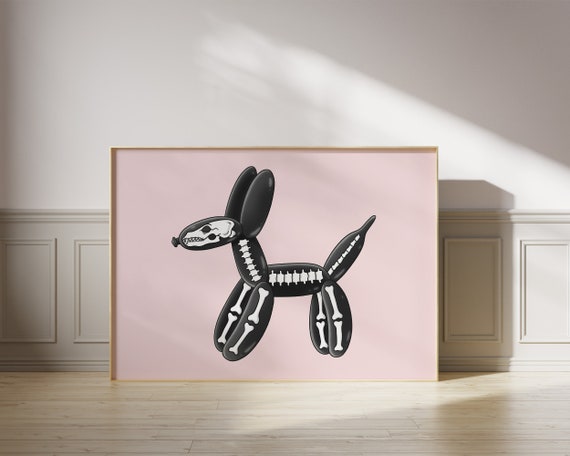 Pink Preppy Halloween Skeleton Balloon Dog Art Print