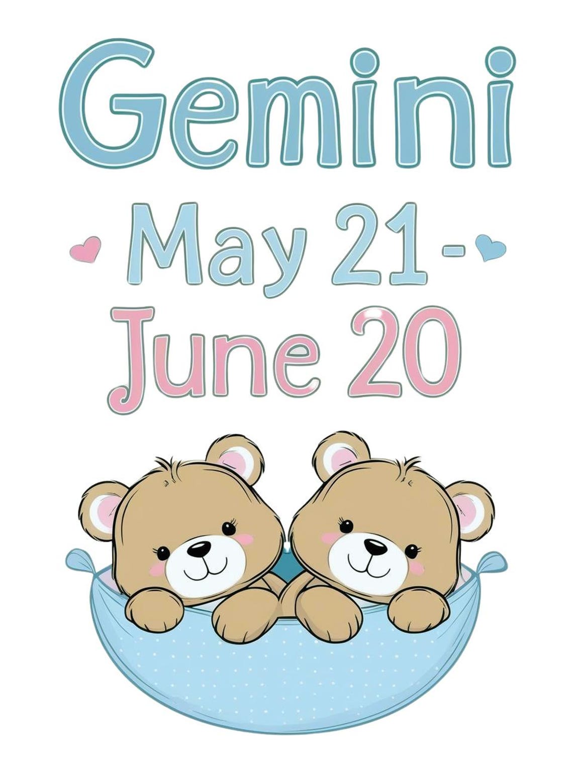 Gemini Zodiac Nursery Print Twin Teddy Bears Baby Room Star Sign - Image 3