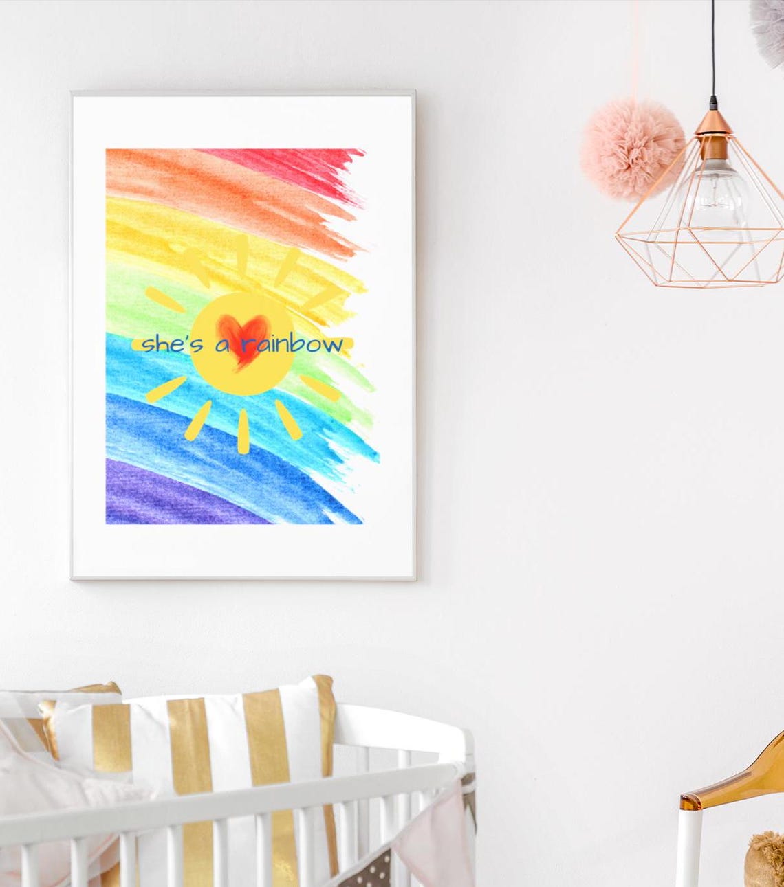 She's A Rainbow Baby Girl Nursery Print Watercolor Sunshine Decor - Image 3