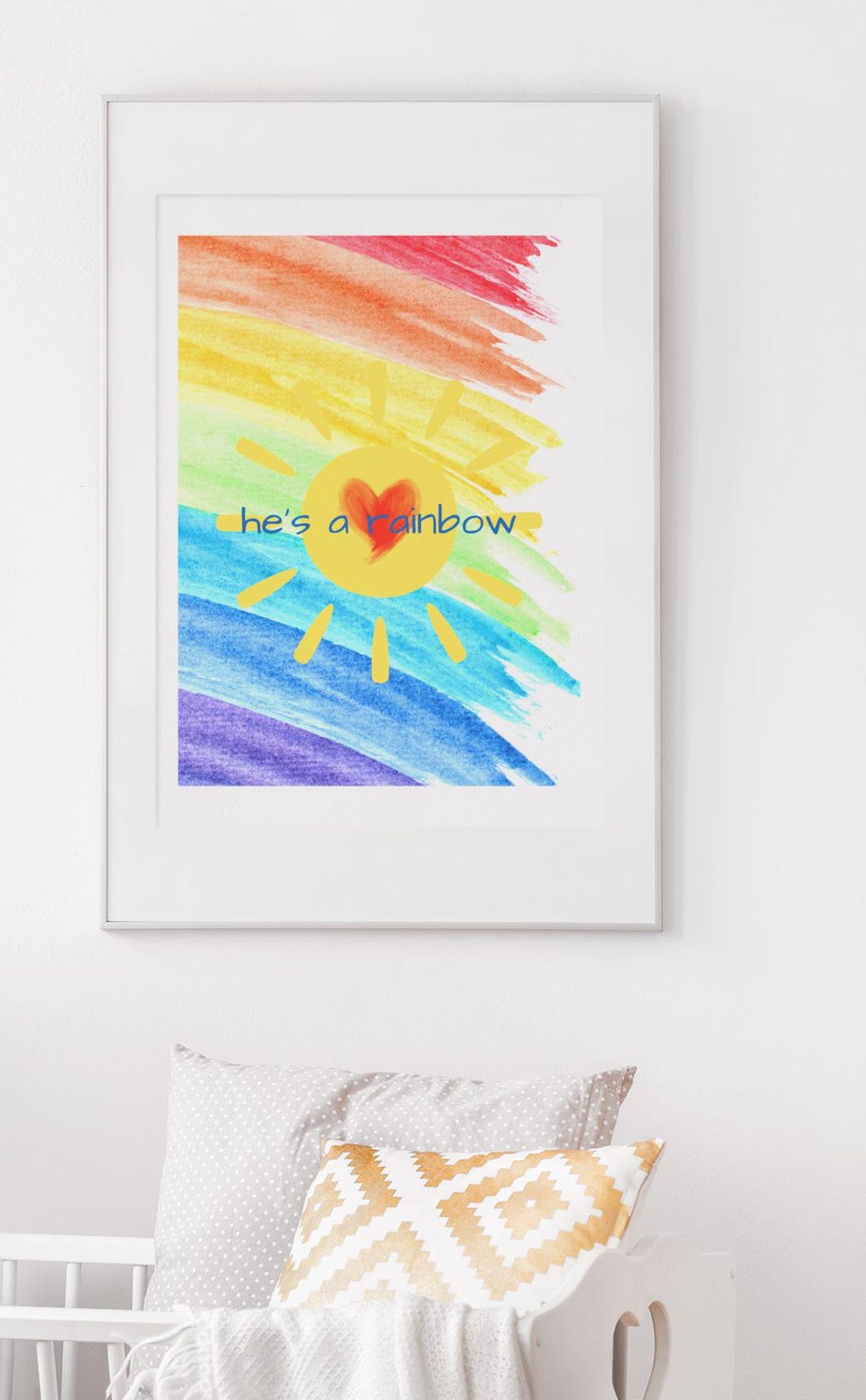 He's A Rainbow Baby Boy Nursery Print Watercolor Sunshine Decor - Image 3
