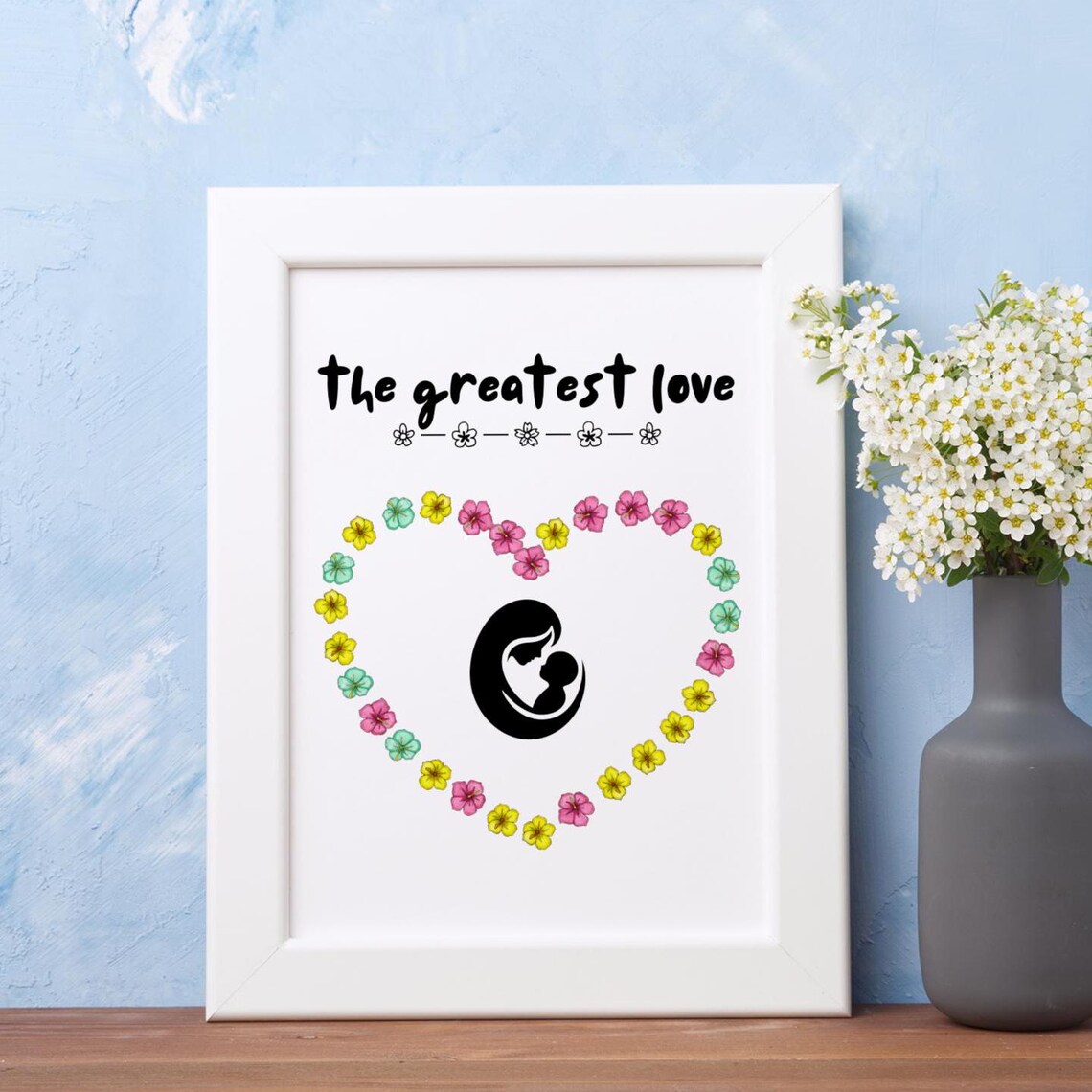 The Greatest Love Mother Child Flower Heart Sentimental Art Poster - Image 3