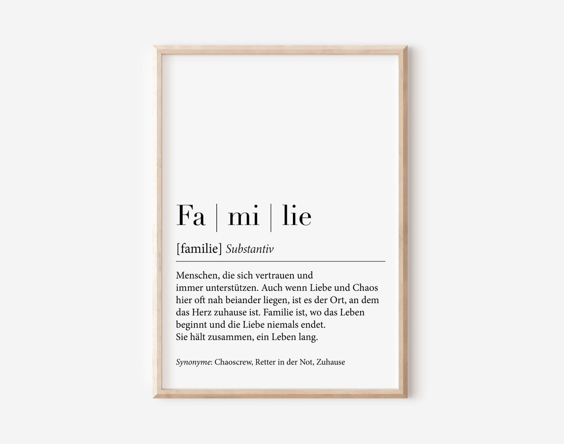 Familie German Dictionary Definition Family Word Minimalist Poster